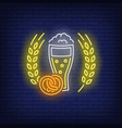 beer glass pretzel and barley ears neon sign vector image