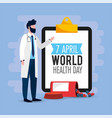 man doctor with pills to world healthy day vector image vector image