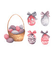 basket with easter eggs and bows vector image