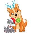 christmas dog with cat cartoon vector image