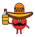 mexican emoji with hat and tequila bottle vector image