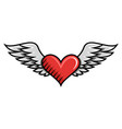 drawing heart with wings in retro style vector image vector image