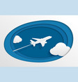 paper airplane is flying in sky with clouds vector image