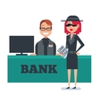 mystery shopper woman in spy coat checks bank vector image vector image