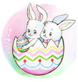 watercolor cute bunnies inside an easter egg shell vector image