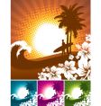 hibiscus and surfer silhouettes vector image vector image