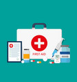 first aid with medical kit box medicine vector image