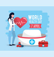 woman doctor with heartbeat to health day vector image vector image