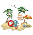 cartoon island in the sea with luggage vector image