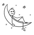 cartoon of man sitting on the crescent moon vector image