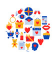 valentine day round concept with love icons vector image