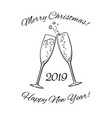 two glasses of champagne 2019 merry christmas vector image vector image