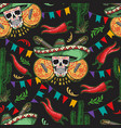 calavera and flag garland seamless pattern vector image