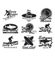 different surfing club flat emblems set vector image
