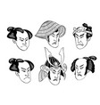set of japanese man head in edo period drawing vector image vector image