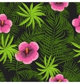 tropical jungle palm leaves hibiscus pattern vector image vector image