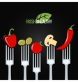 vegetables on fork food design menu background vector image
