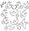 set dove silhouettes with hearts for design vector image
