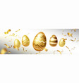 happy easter poster with golden eggs and ribbons vector image