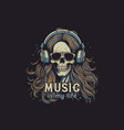 skull with headphones vintage vector image