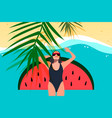 young girl sunbath on beach top view summer vector image vector image