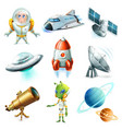 space spaceship planet spaceman ufo and satellite vector image vector image