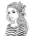 portrait of a young woman with flowers vector image vector image