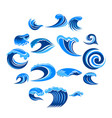 blue waves icons set simple style vector image