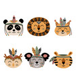 set isolated cute tribal animal faces vector image vector image