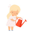 Cute girl with watering can kid helping save the Vector Image