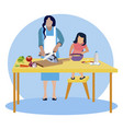 mom and daughter cook in kitchen vector image