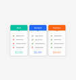 clean simple pricing table template for website vector image