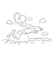 airplane flying in sky with heart-shape vector image