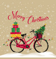 christmas vintage bicycle pattern vector image vector image