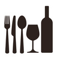 bottle wineglass knife fork and spoon vector image