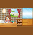 scene with girl working on homework at home vector image vector image