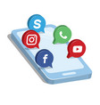 3d smartphone with social apps icons vector image