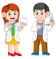 two dentist are holding tool for practicum vector image