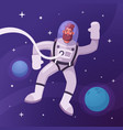 astronaut character exploring outer space cartoon vector image vector image