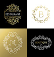 ornament frame set mono line art outline sign gold vector image vector image