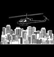 helicopter in white line on black background vector image