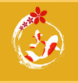 koi fishes and red sun logo luck prosperity vector image