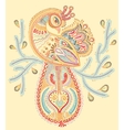 ethnic folk art of peacock bird with flowering vector image