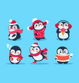 penguins christmas penguin characters in winter vector image