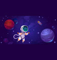 cute astronaut in outer space with alien planets vector image
