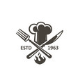 crossed knife fork and chef hat vector image vector image
