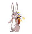 bunny carrying flowers in rucksack happy hare vector image vector image