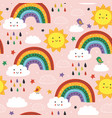 seamless pattern with cute rainbow cloud sun vector image vector image