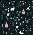 spring forest seamless pattern with rabbits birds vector image vector image