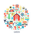 garden flat infographics icons in circle - color vector image vector image